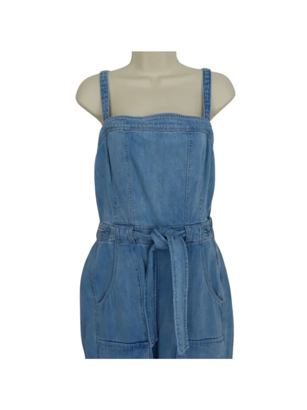 Free People Womens Small Go West Denim Utility Jumpsuit Mirage Blue OB1160882
